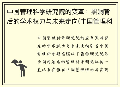 中国管理科学研究院的变革：黑洞背后的学术权力与未来走向(中国管理科学研究所科教创新研究中心)