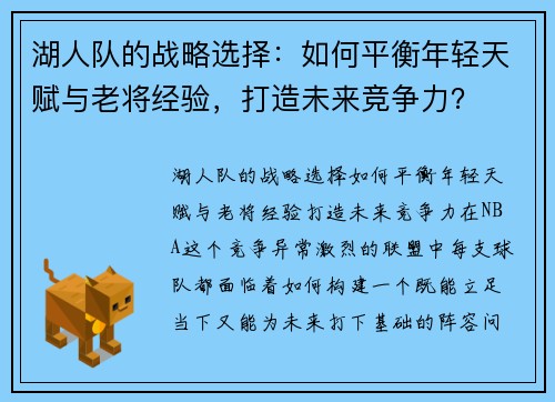 湖人队的战略选择：如何平衡年轻天赋与老将经验，打造未来竞争力？