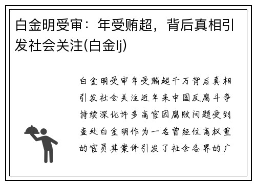白金明受审：年受贿超，背后真相引发社会关注(白金lj)