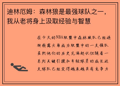 迪林厄姆：森林狼是最强球队之一，我从老将身上汲取经验与智慧