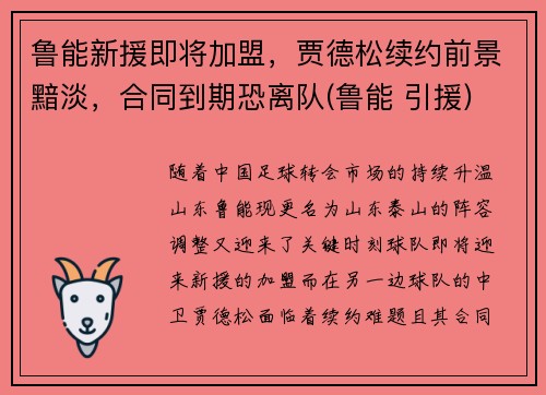 鲁能新援即将加盟，贾德松续约前景黯淡，合同到期恐离队(鲁能 引援)