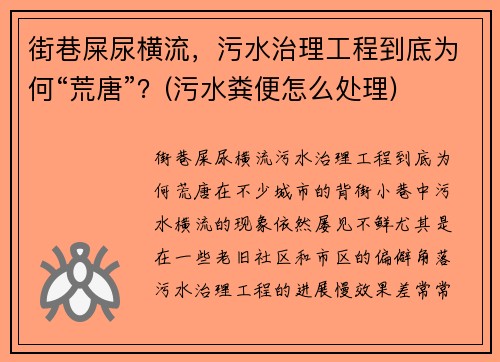 街巷屎尿横流，污水治理工程到底为何“荒唐”？(污水粪便怎么处理)