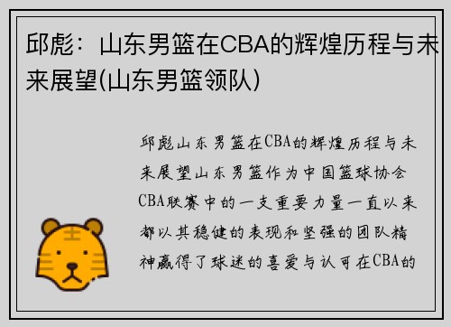邱彪：山东男篮在CBA的辉煌历程与未来展望(山东男篮领队)