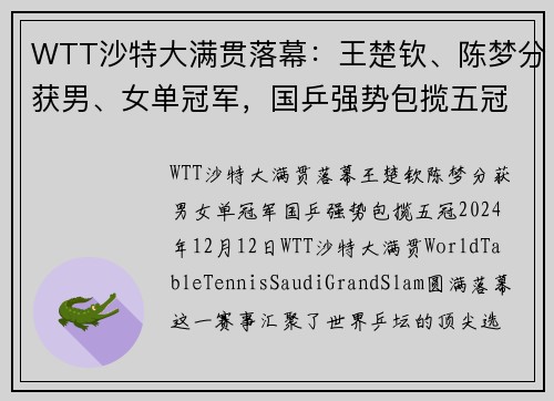 WTT沙特大满贯落幕：王楚钦、陈梦分获男、女单冠军，国乒强势包揽五冠